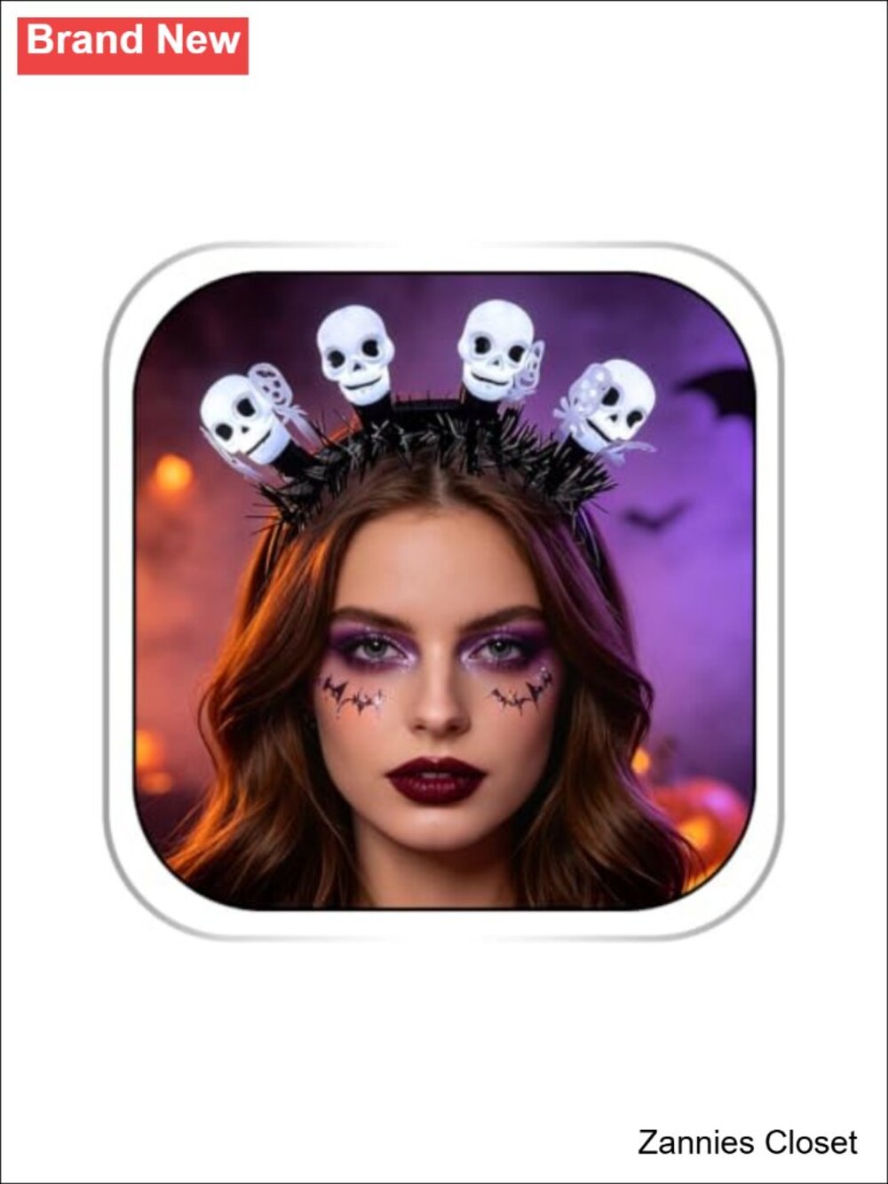 👻 LED Light Up Skull Headband Gothic Tinsel Hair Accessory Costume Party